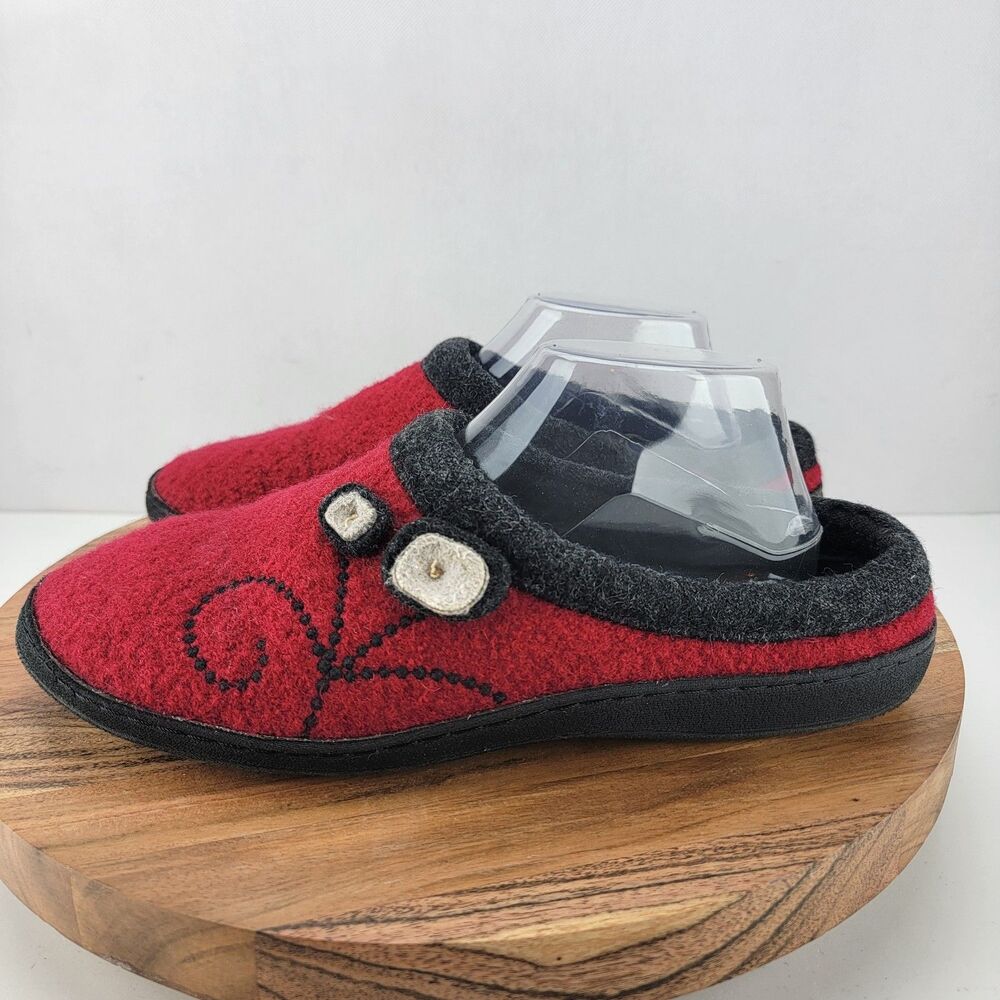 Acorn Womens Size 9.5-10.5 Red Dara Boiled Wool Slip On Comfort Mule Slippers